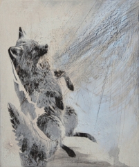 Foxtrott_Mischtechnik auf Holz_29,5x25cm_2024